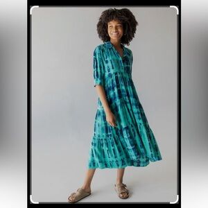 Natural Life Rebecca Midi Dress New with Tags XXL Turquoise Navy Tie Dye